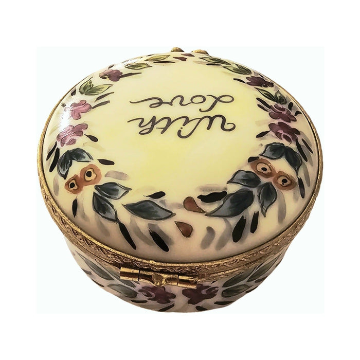 Fine art lovers will admire this With Love Round Limoges box