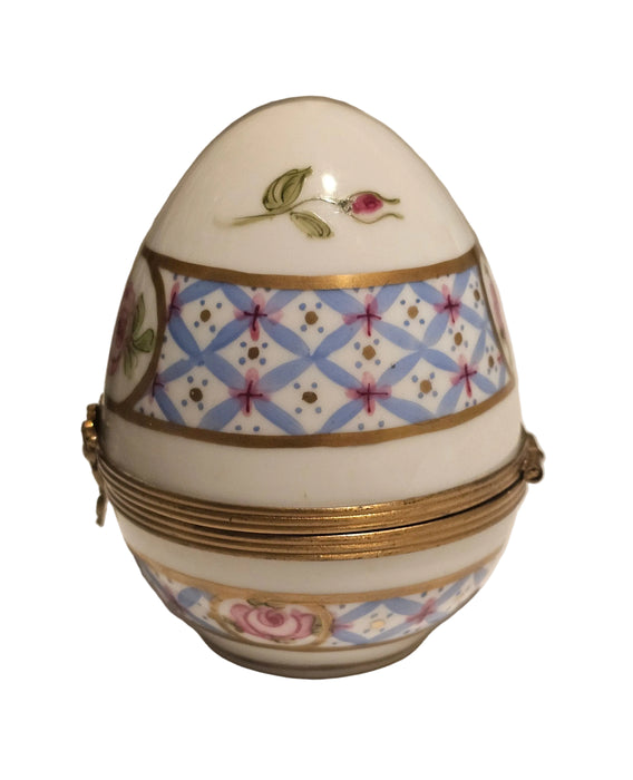 Blue W Roses Egg Limoges Box | Limoges Box