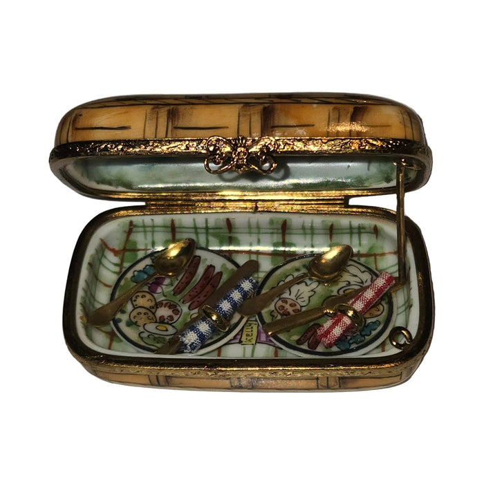Artisan-painted Picnic Basket Limoges box from France, a cherished collectible