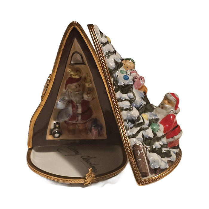 Painted details on the Triple Hinged Christmas Tree Limoges box, French art in miniature