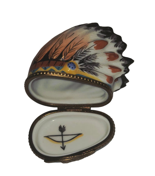 Medium Native American PV Indian Head Dress Limoges Box Authentic Limoges Box