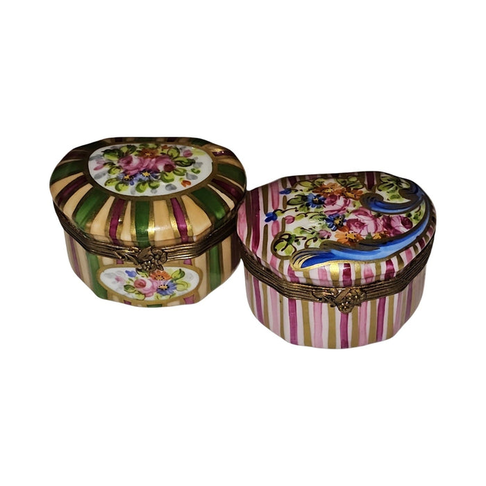 Fine art lovers will admire this Pink Striped Shaped with Flowers GR Limoges box