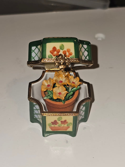 Hexagon Orange W Flower Basket Limoges Box for Collectors