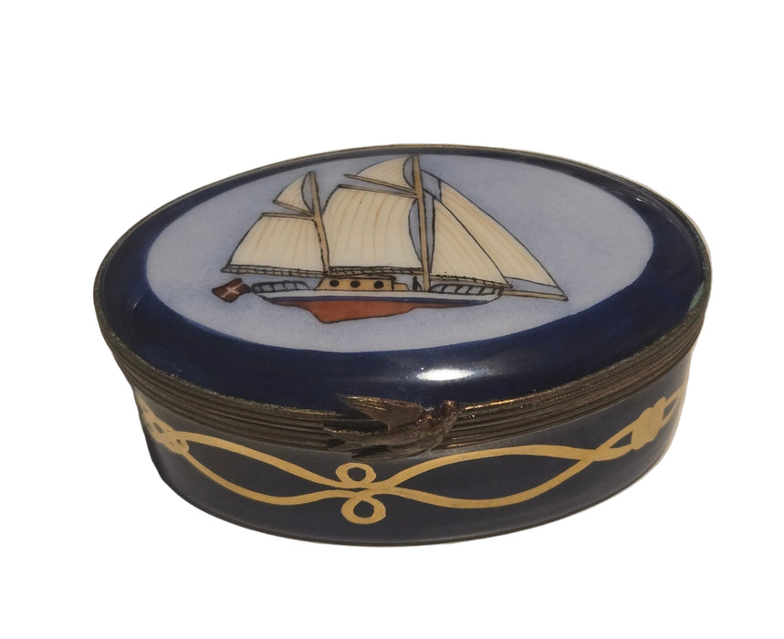 Sailboat on Oval Limoges Box Nautical