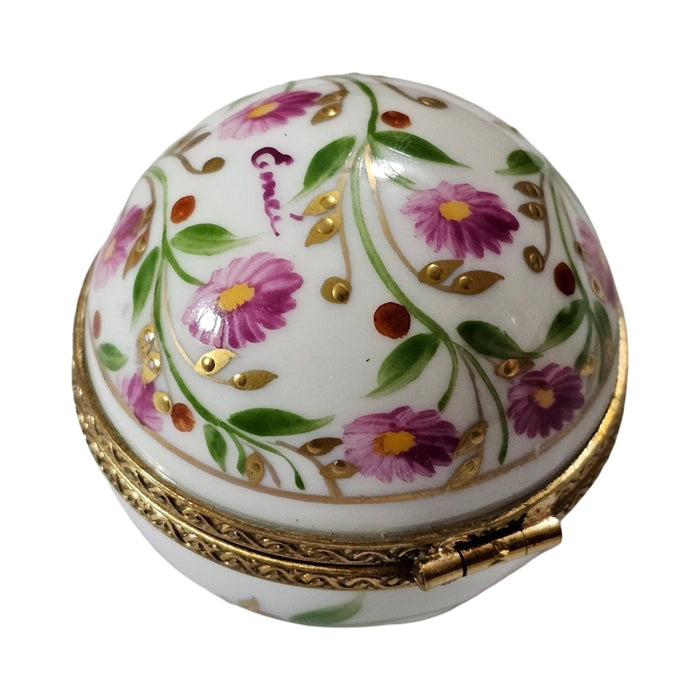 Pink Flowers on Vine Round Ball Limoges box, an heirloom-quality piece for collectors
