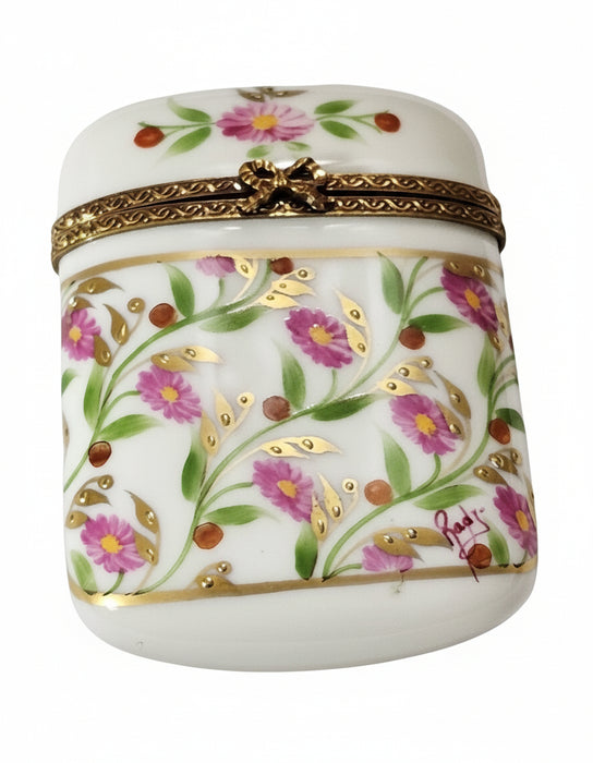 Pink Floral Flat Tall Limoges Box for Home Decor