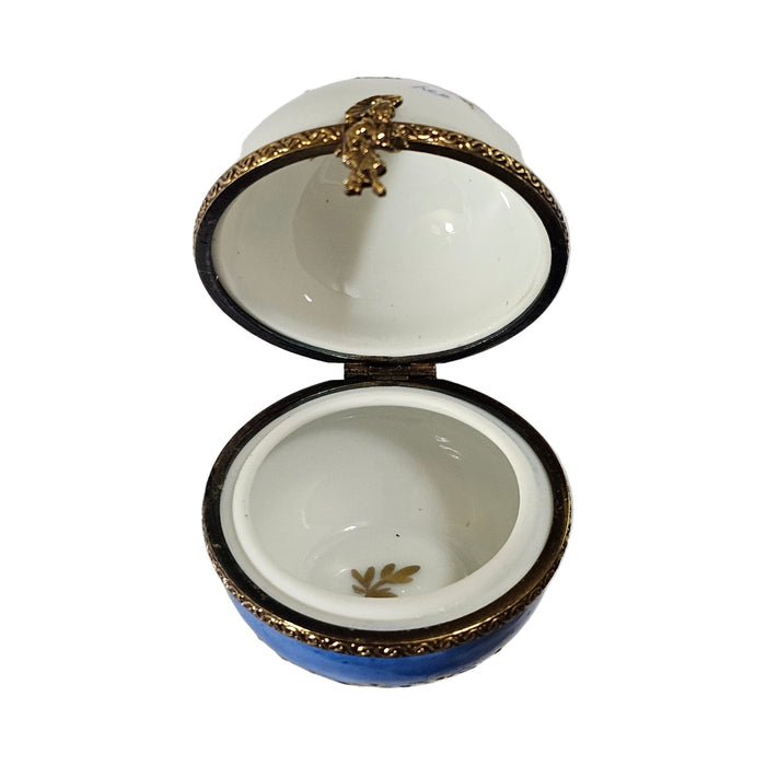 Mini Blue Round Ribbons Flowers Limoges box, an heirloom-quality piece for collectors