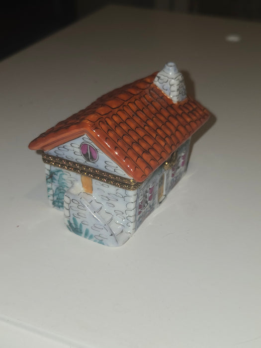 White House w Red Roof Limoges Box | Cottage Home Gift