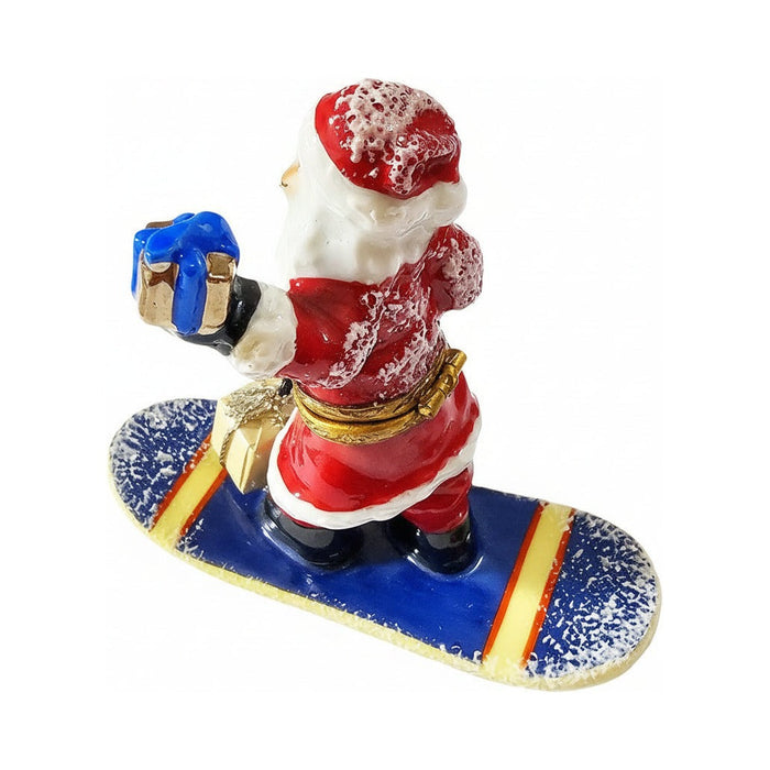 Hand-painted Santa on Snowboard Limoges box, French artistry for lovers of fine art