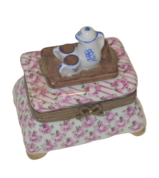 Pink Flowered Foot Stool w Tea Authentic Limoges Box