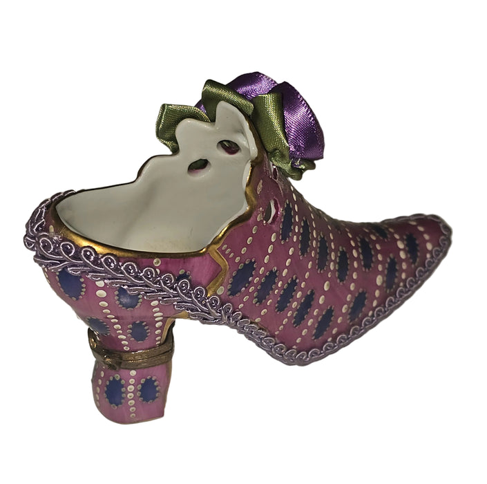 Pink Purple French Shoe Box Figurine Authentic Limoges Box