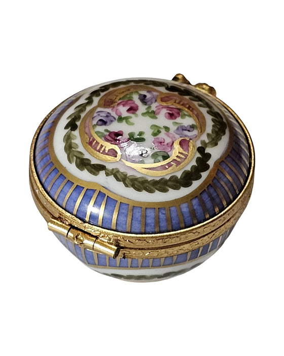 Small Periwinkle Stripes and Roses Round Box for Collectors