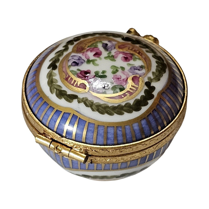 Artisan-painted Round Periwinkle with Flowers Limoges box from France, a cherished collectible