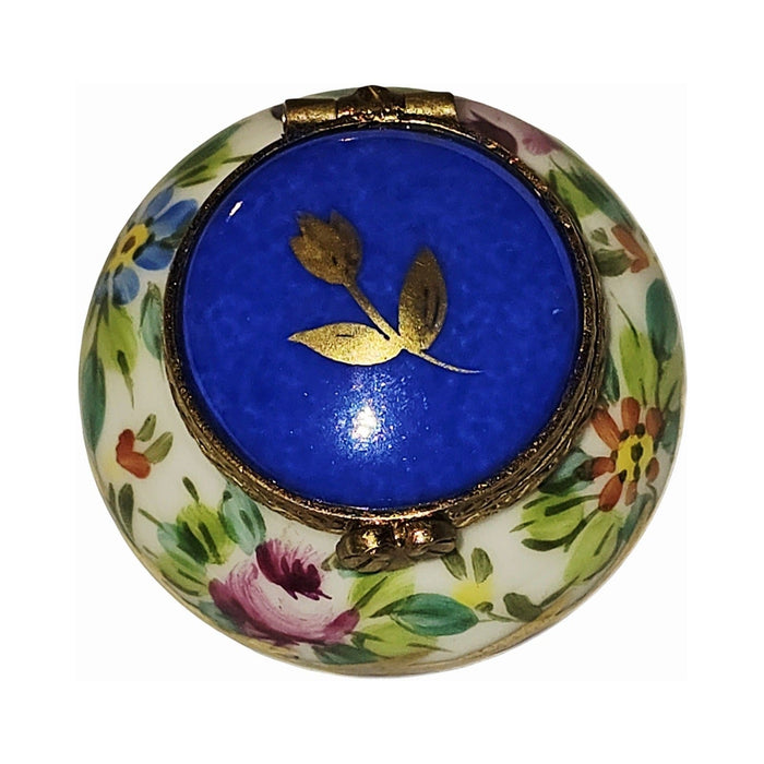 Blue Floral Belly Round Limoges box painted by hand in Limoges, France, a gift to treasure