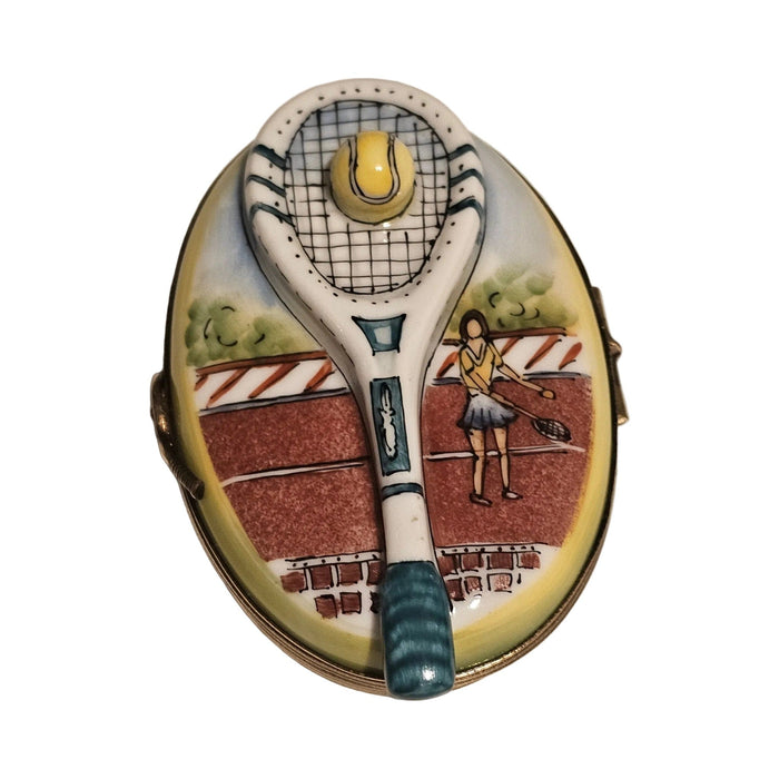 Every brushstroke by hand on the Tennis Racquet on Oval Limoges box from France