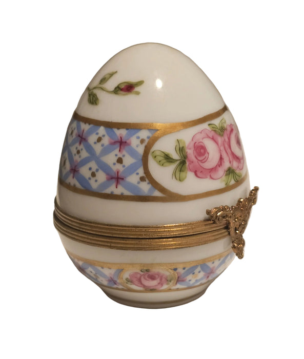 Blue W Roses Egg Limoges Box | Limoges Box