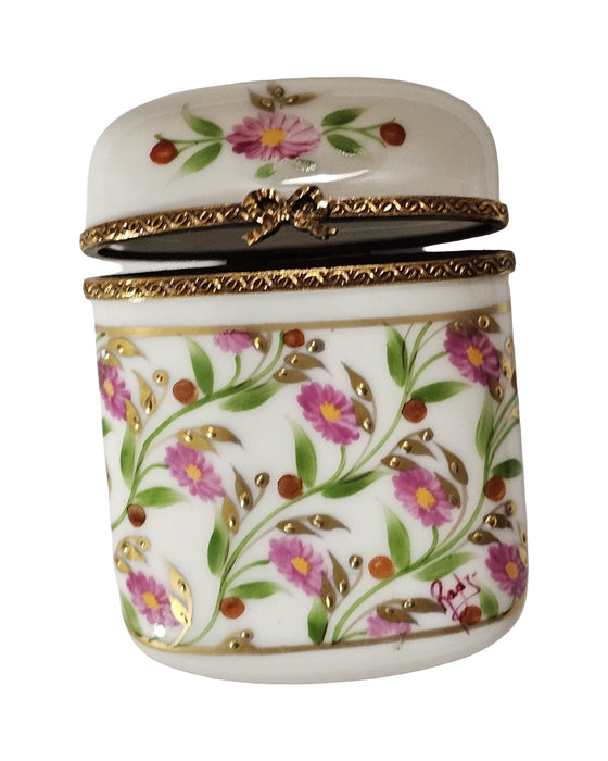 Pink Floral Flat Tall Limoges Box for Home Decor