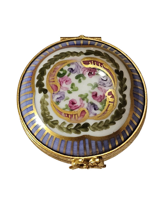 Small Periwinkle Stripes and Roses Round Box for Collectors