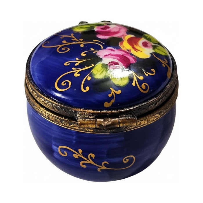 Hand-painted Cobalt Blue Round with Roses Limoges box, French artistry for lovers of fine art