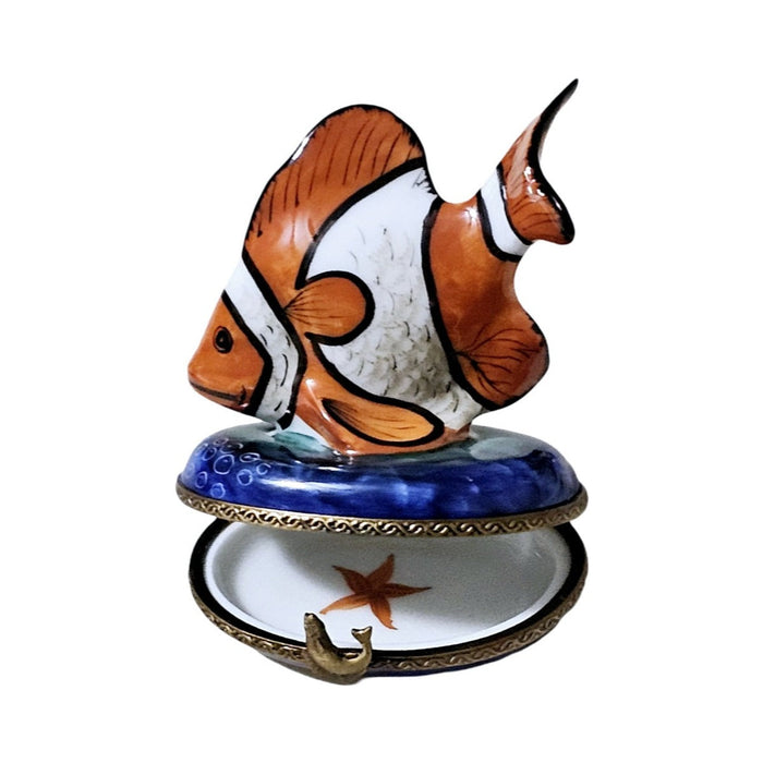 Hand-painted Orange Fish White Stripes Limoges box, French artistry for lovers of fine art