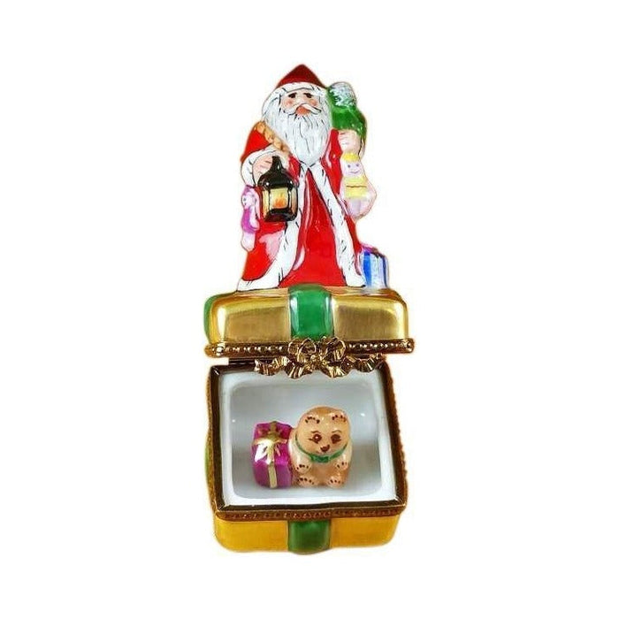 Every brushstroke by hand on the Santa Gifts Lantern Limoges box from France