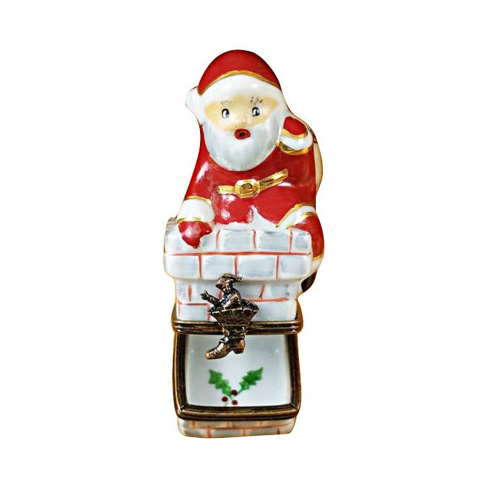 Painted details on the Santa in Chimney Limoges box, French art in miniature