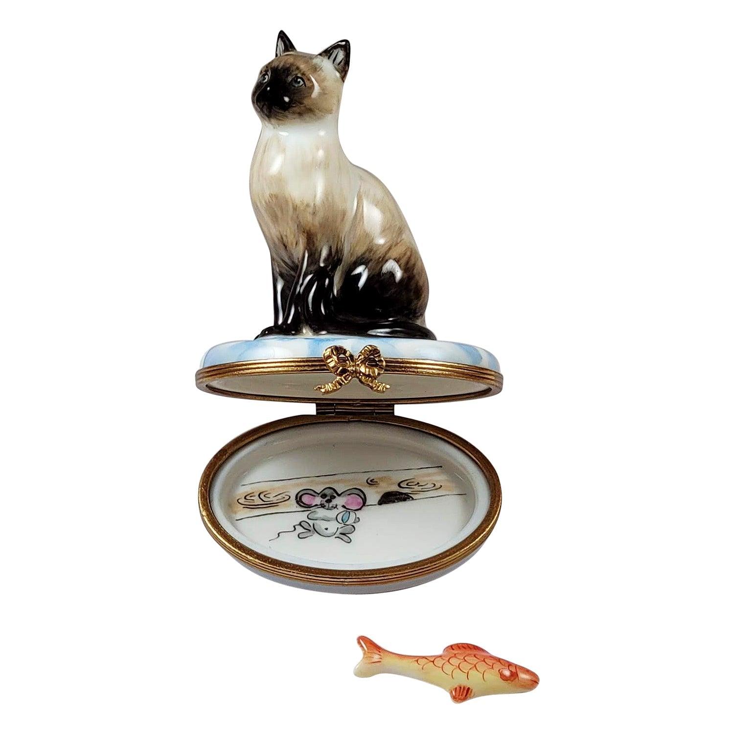 Siamese Cat Fish Limoges Box – Hand-Painted French Porcelain