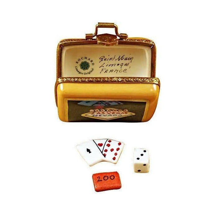 Painted details on the Suitcase Welcome Las Vegas Limoges box, French art in miniature