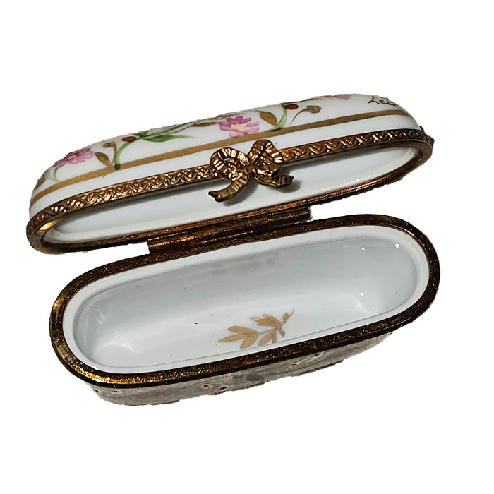 Tall Pink Floral Box for Home Decor Porcelain Limoges Shaped French Trinket Box