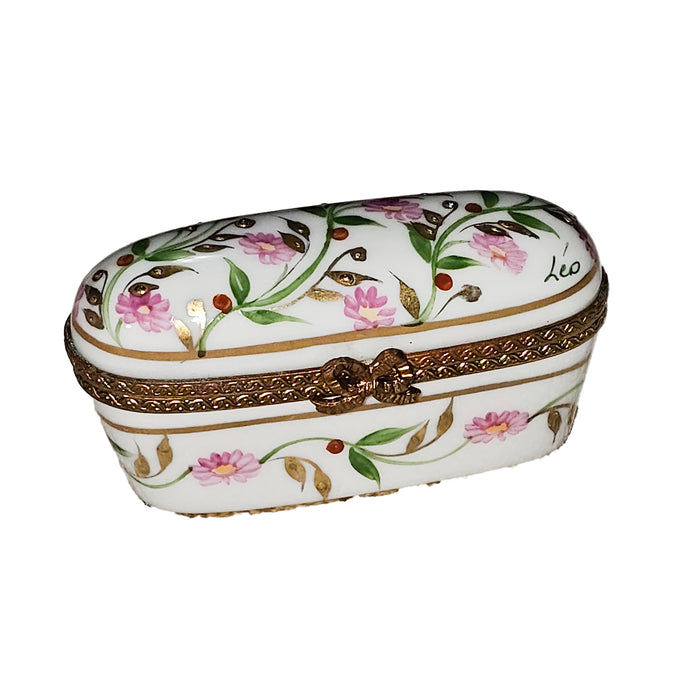 Tall Pink Floral Box for Home Decor Porcelain Limoges Shaped French Trinket Box