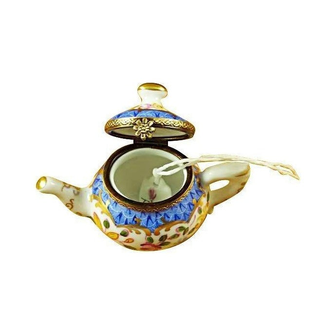 Painted details on the Teapot Blue Scales Tea Limoges box, French art in miniature