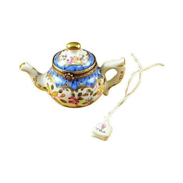 Authentic Rochard Teapot Blue Scales Tea Limoges box, hand-painted in France, from Limoges Boutique