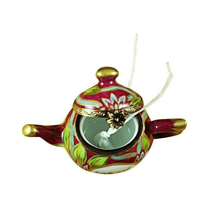 Painted details on the Teapot Love Live Happy Limoges box, French art in miniature