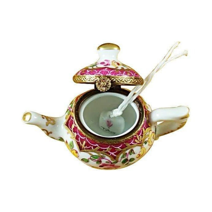 Teapot with Flowers Maroon Scales Limoges box painted by hand in Limoges, France, a gift to treasure
