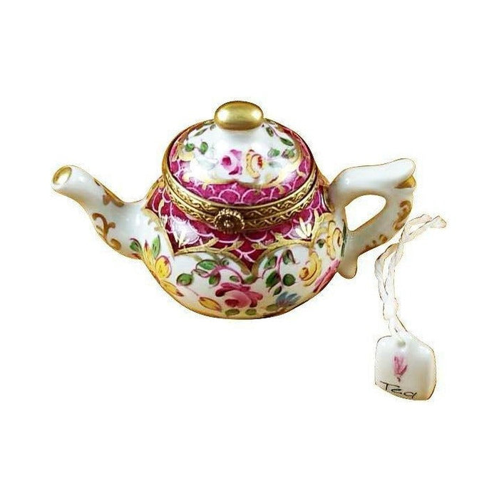Genuine Rochard Teapot with Flowers Maroon Scales Limoges box painted by hand in France, from Limoges Boutique
