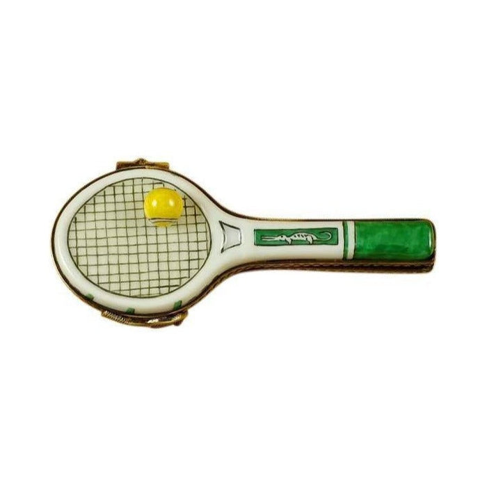 Artisan-painted Tennis Racquet Limoges box from France, a cherished collectible