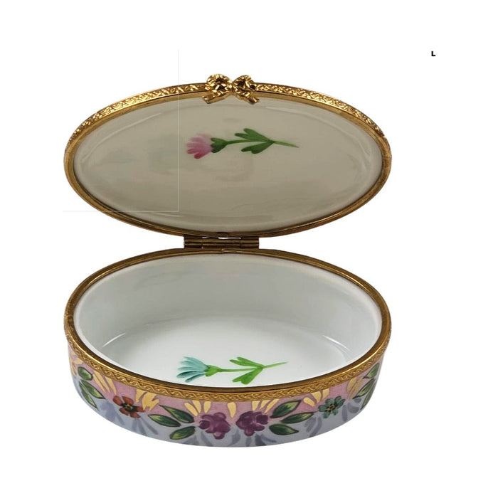 Thank You Oval Limoges box opened to show the inside, a keepsake to tuck a treasure in