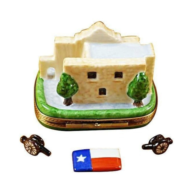 Treasured French collectible: Alamo Cannons Texas Flag Limoges box, painted by hand