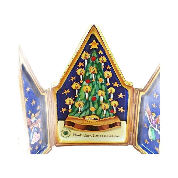 Every brushstroke by hand on the Triptych Christmas Tree Limoges box from France