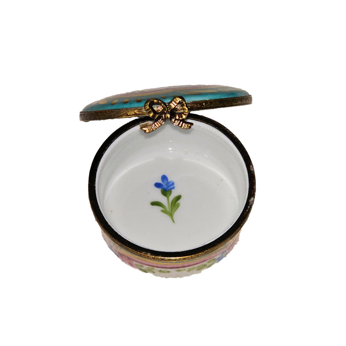 Turquoise Floral Box for Home Decor Porcelain Limoges Round French Trinket Box