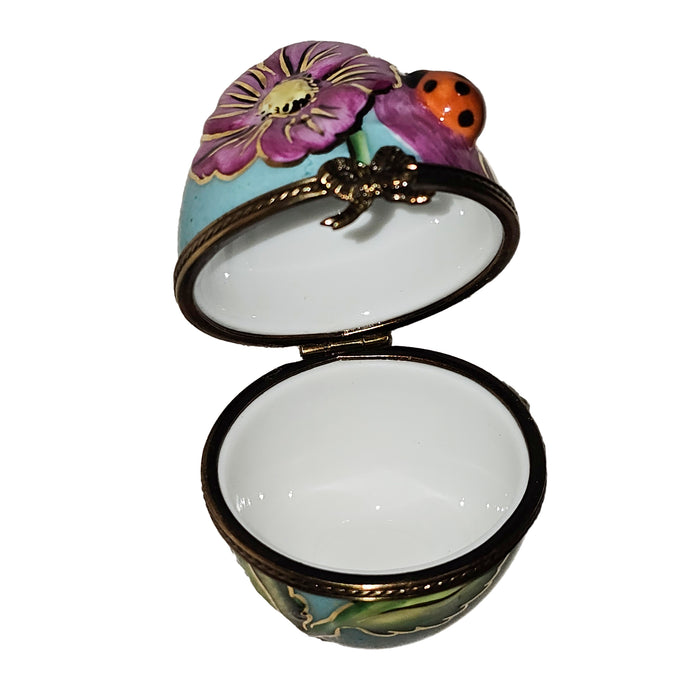 Turquoise Egg for Spring Decor Porcelain Limoges egg bug French Trinket Box