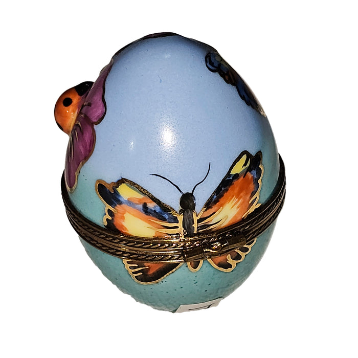 Turquoise Egg for Spring Decor Porcelain Limoges egg bug French Trinket Box