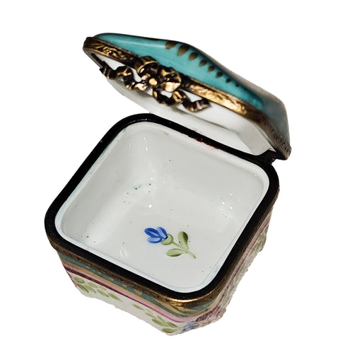 Turquoise Floral Limoges Box Porcelain Limoges Square French Trinket Box