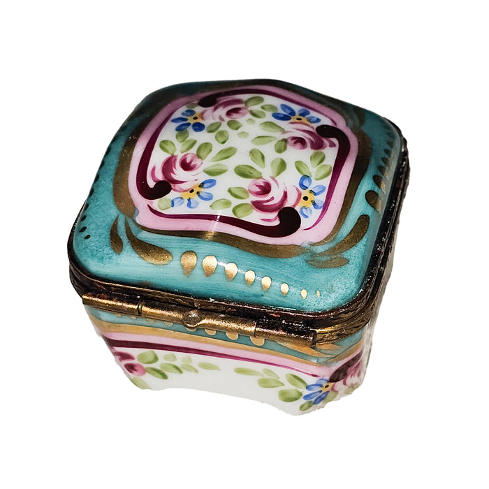 Turquoise Floral Limoges Box Porcelain Limoges Square French Trinket Box
