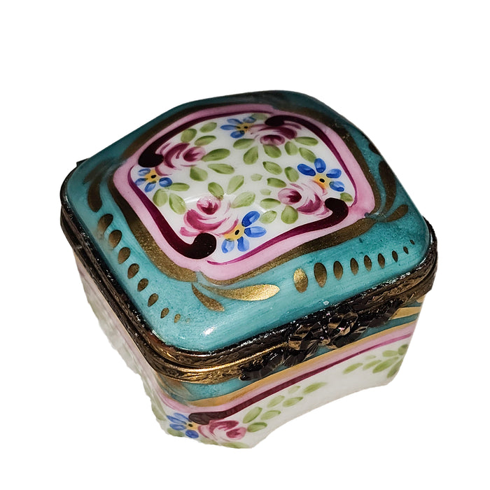 Turquoise Floral Limoges Box Porcelain Limoges Square French Trinket Box