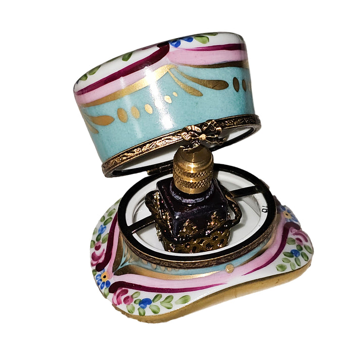 Turquoise Top Hat Box for Elegant Gifts Porcelain Limoges hat perfume French Trinket Box