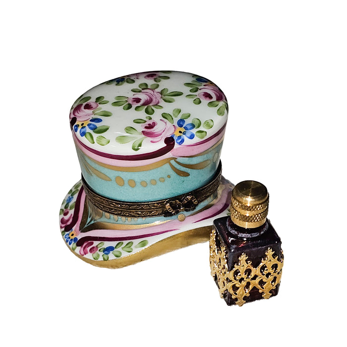 Turquoise Top Hat Box for Elegant Gifts Porcelain Limoges hat perfume French Trinket Box