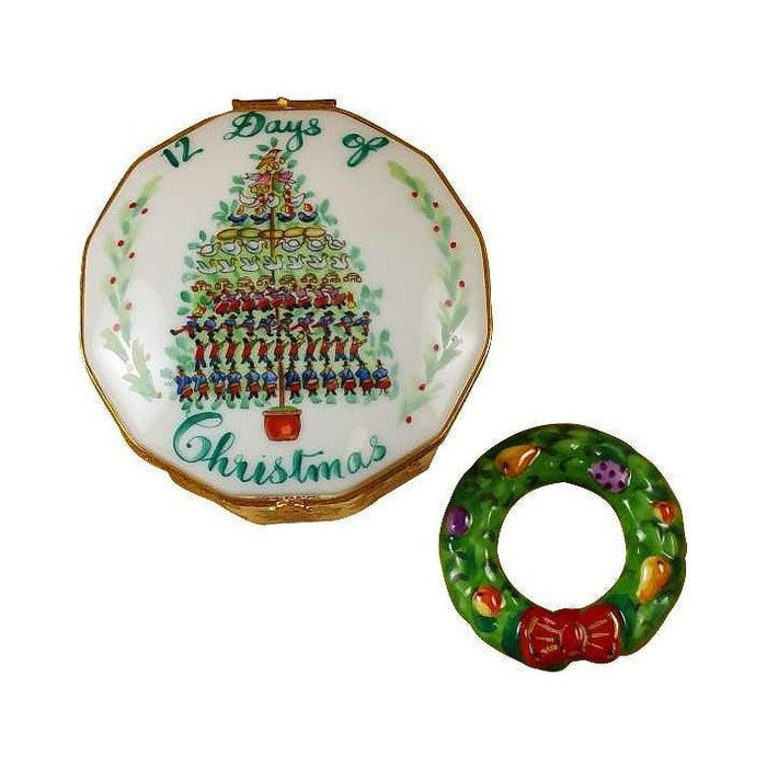 Hand-painted Twelve Days of Christmas with Removable Wreath Limoges box, French artistry for lovers of fine art