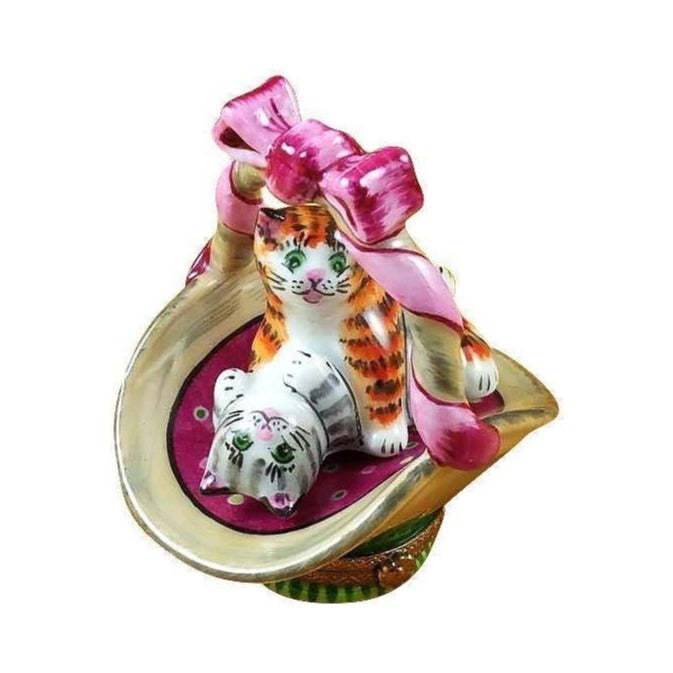 Genuine Rochard Two Cats in Basket Limoges box painted by hand in France, from Limoges Boutique