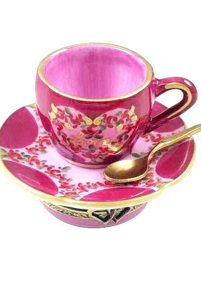 Valentine's Tea Cup Gift Porcelain Limoges valentine love beverage French Trinket Box
